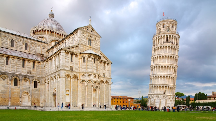 Leaning Tower featuring a square or plaza, a church or cathedral and a city