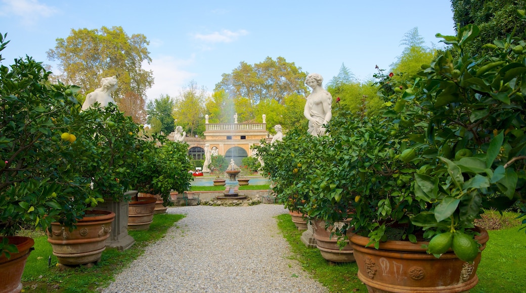 Palazzo Pfanner toont een standbeeld of beeldhouwwerk en een tuin