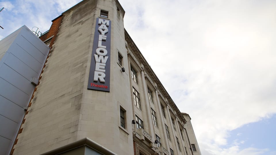 Mayflower Theatre featuring signage and theater scenes