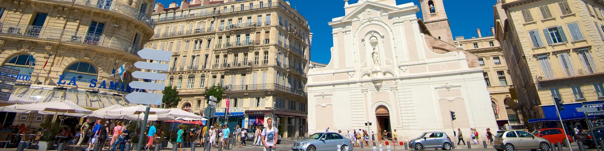 Vieux Port featuring city views, a church or cathedral and heritage architecture