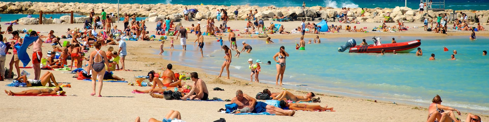 Borely Beach which includes a beach, general coastal views and swimming