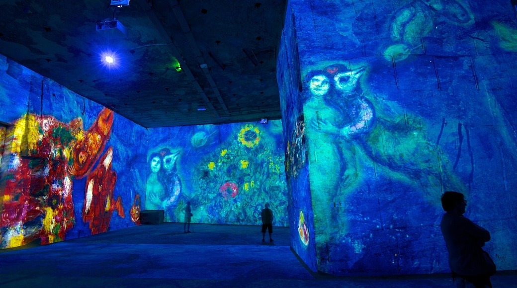 Carrieres de Lumieres featuring art and interior views