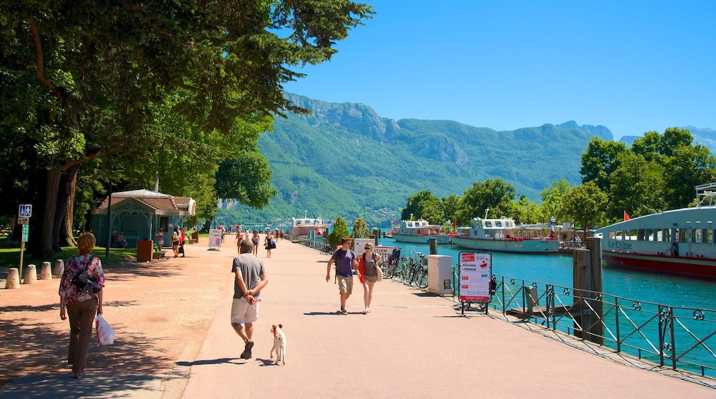 Annecy toont een park, een jachthaven en een rivier of beek