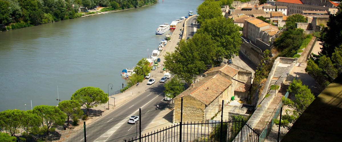 Parc des Expositions showing a river or creek and a small town or village