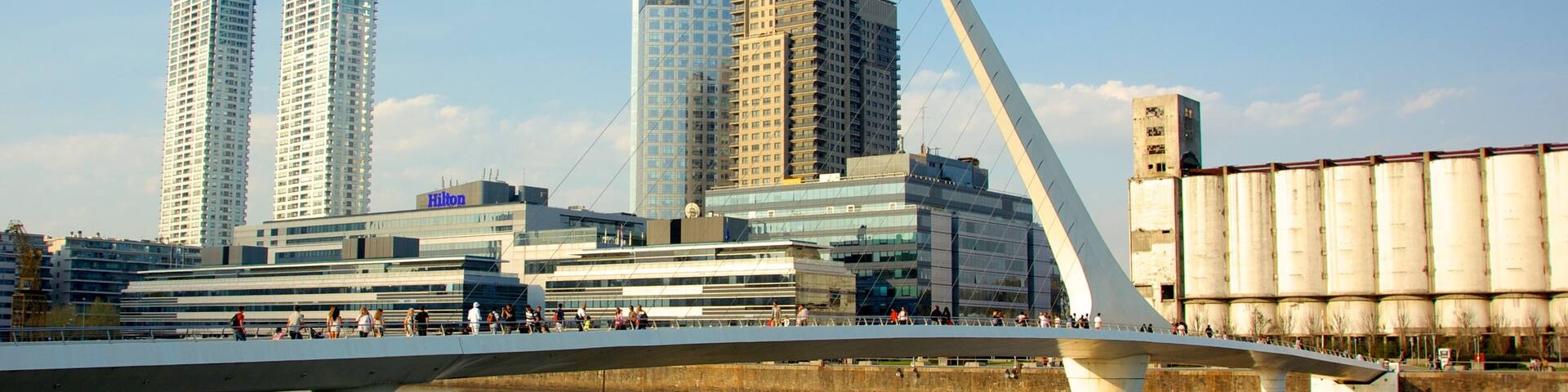 Women\'s Bridge showing a bridge, a skyscraper and modern architecture
