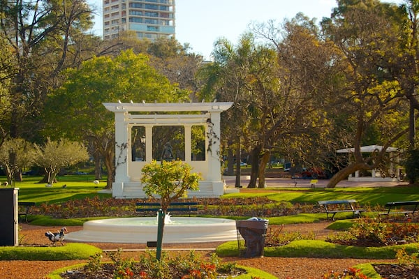 The Rose Garden which includes a fountain and a park