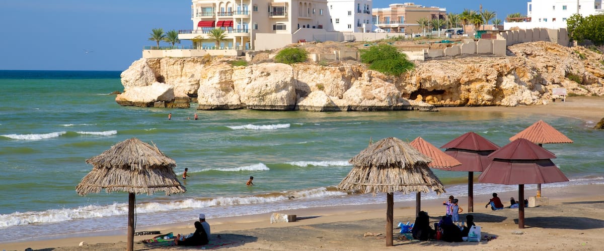 Shatti Al Qurum featuring general coastal views, a coastal town and a beach
