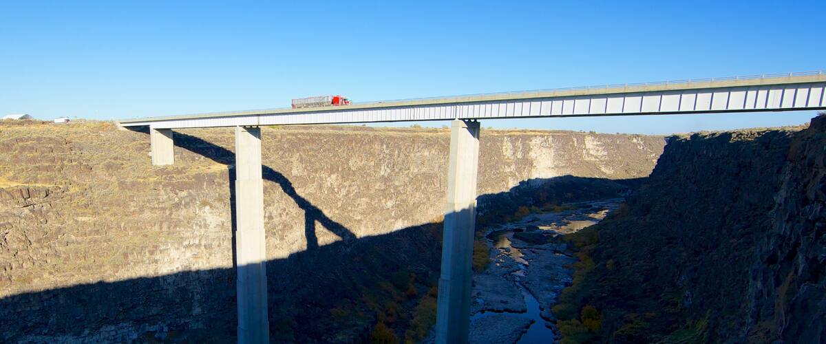 Twin Falls ofreciendo un río o arroyo y un puente