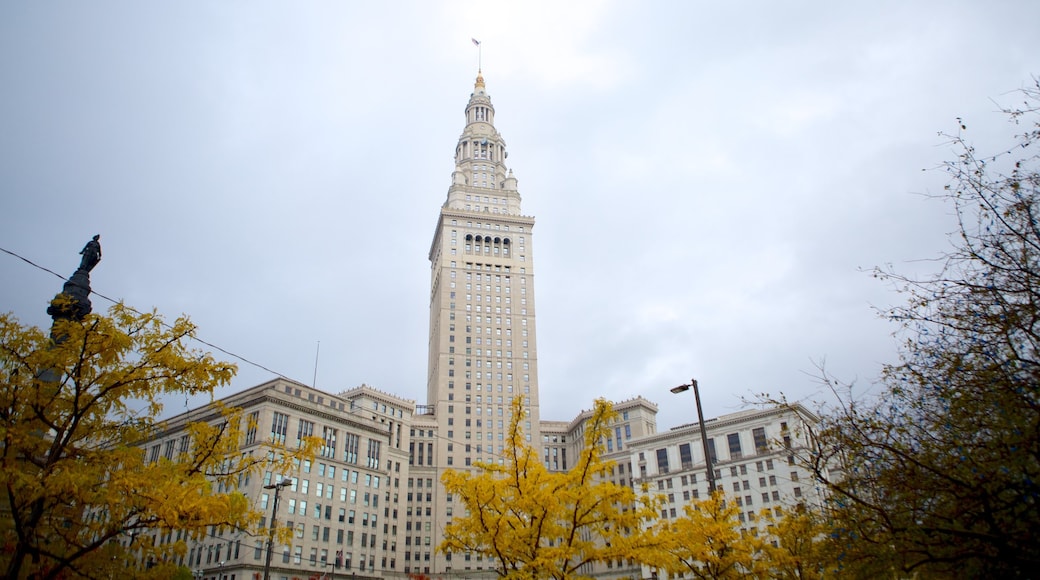 Terminal Tower featuring heritage architecture and a skyscraper