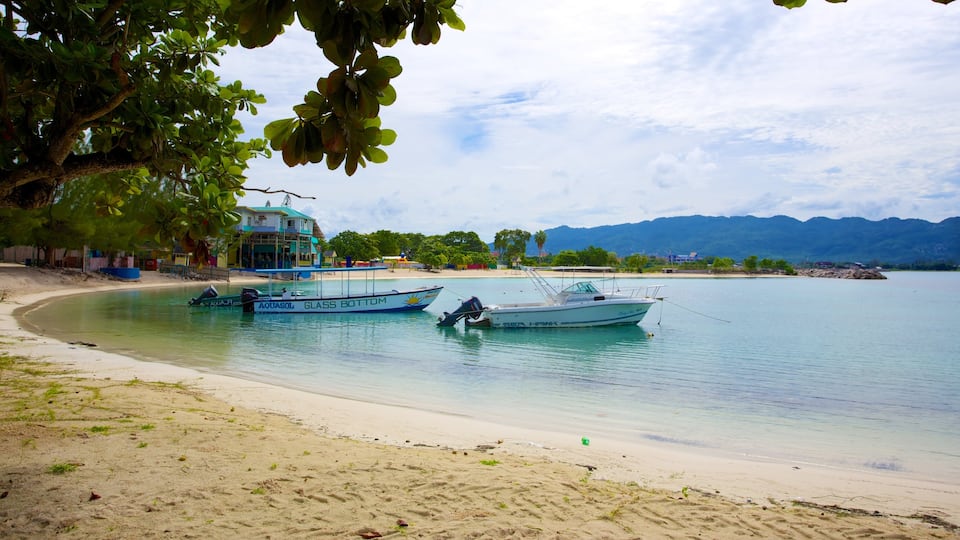 Parque temático AquaSol que incluye vista general a la costa, botes y una playa de arena