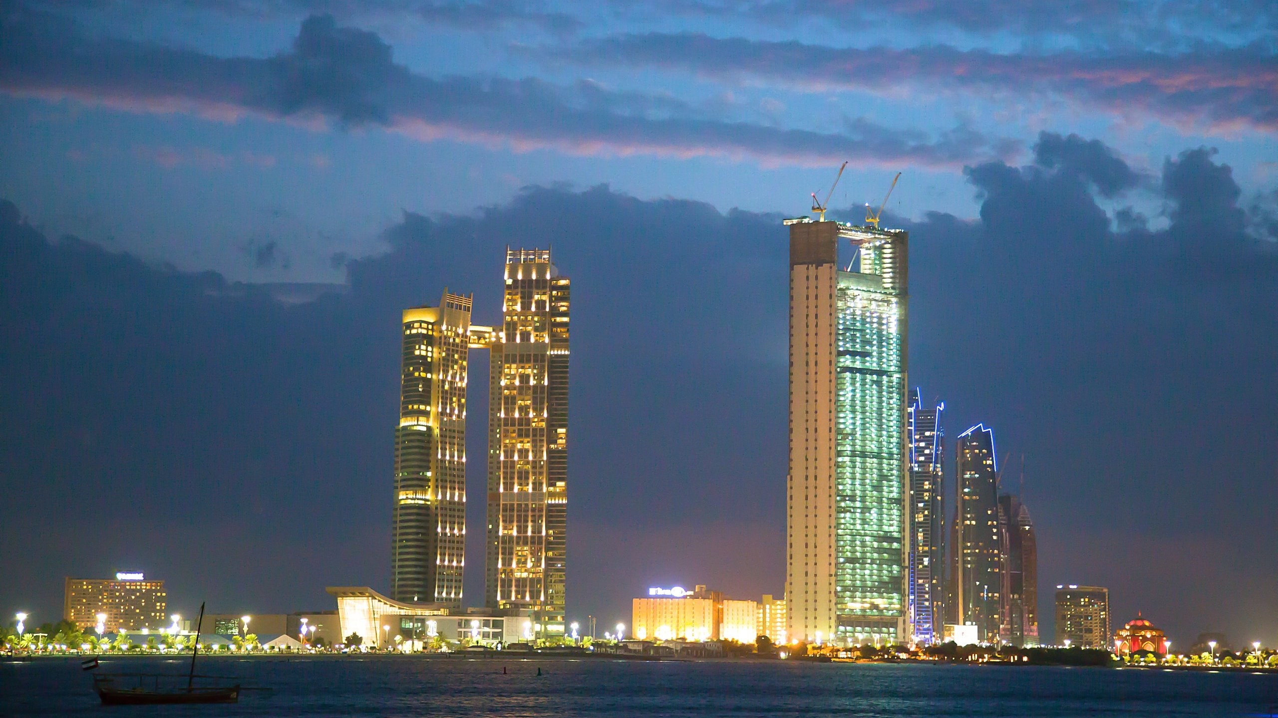Abu Dhabi Emirate showing night scenes, skyline and city views