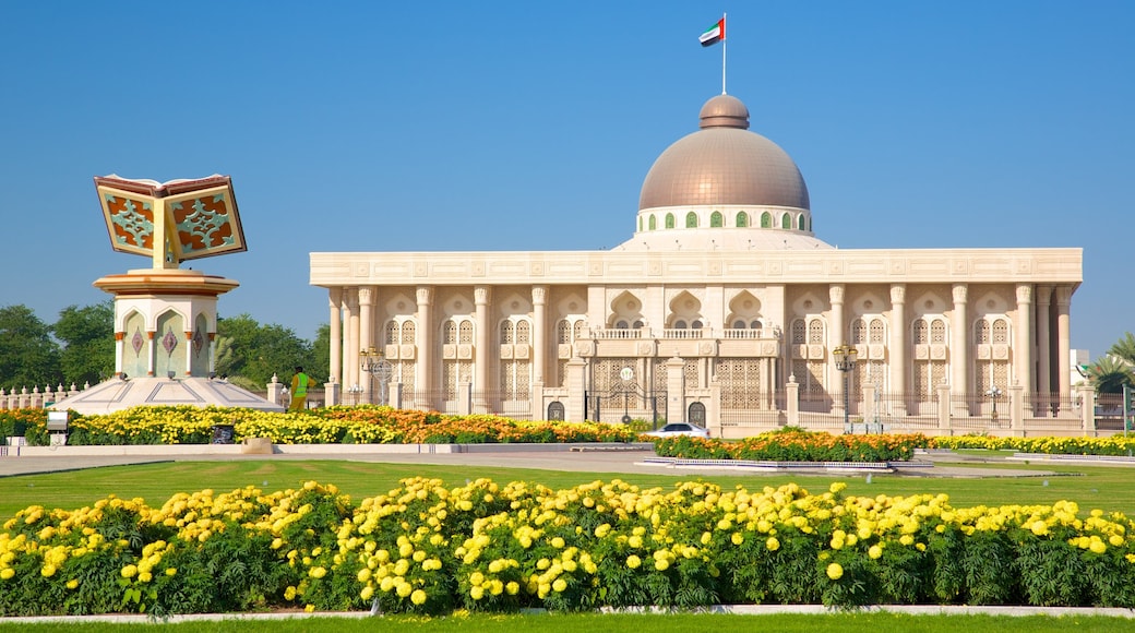 Sharjah which includes heritage architecture, flowers and heritage elements