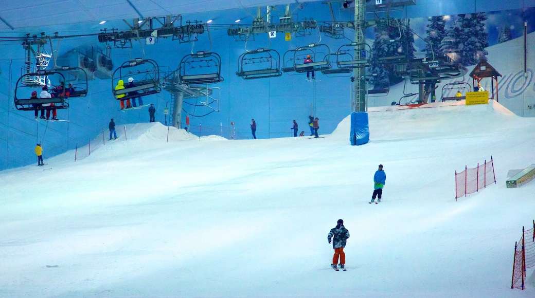 Ski Dubai showing snow, a gondola and snow skiing