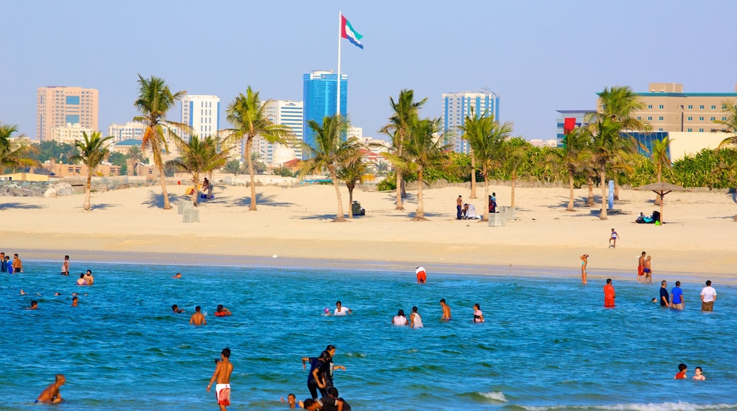 Parco marino di Al Mamzar che include spiaggia, nuoto e vista della costa