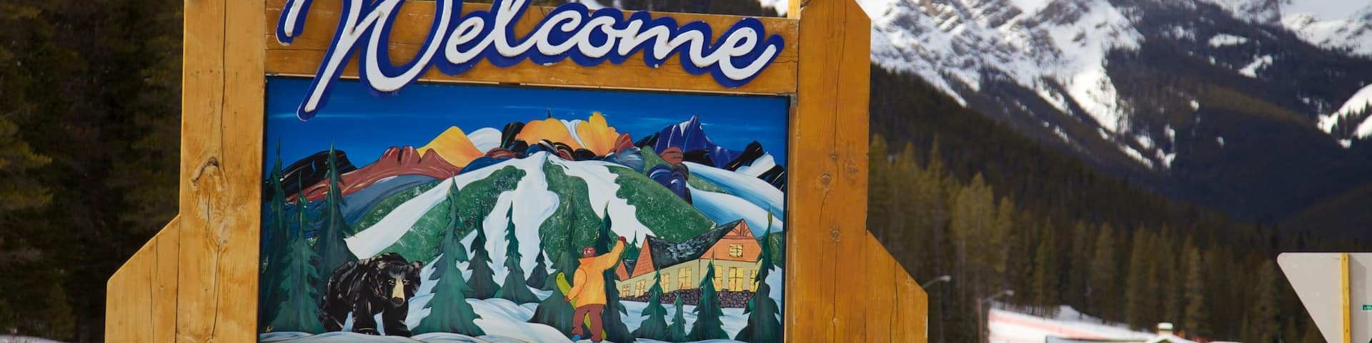 Mount Norquay Ski Resort showing signage and snow