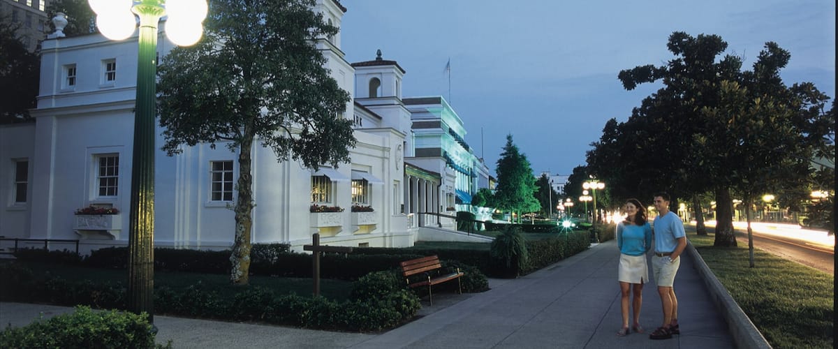 Lava Hot Springs featuring night scenes and heritage architecture as well as a couple