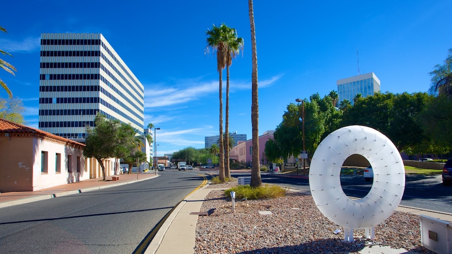Tucson Museum of Art featuring street scenes, a city and outdoor art