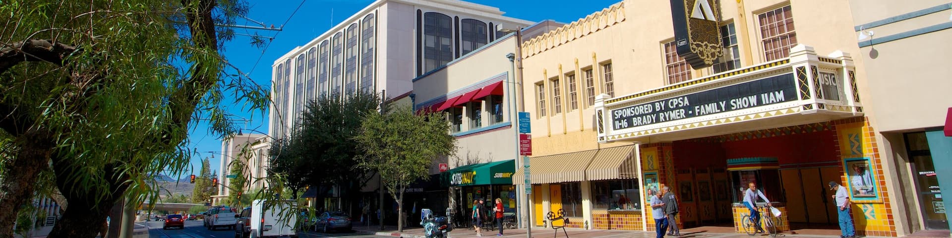 Fox Theatre featuring signage, heritage elements and theater scenes