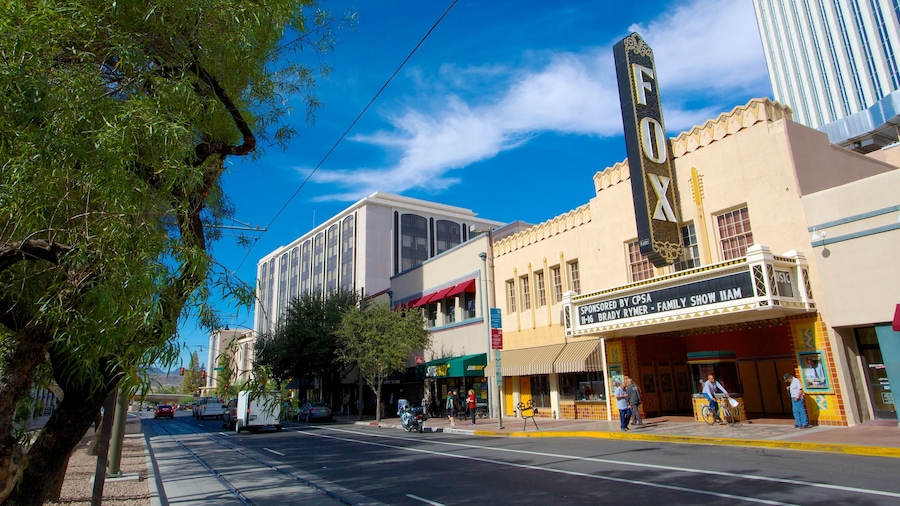 Fox Theatre som inkluderar teaterscener, historiska element och gatuliv
