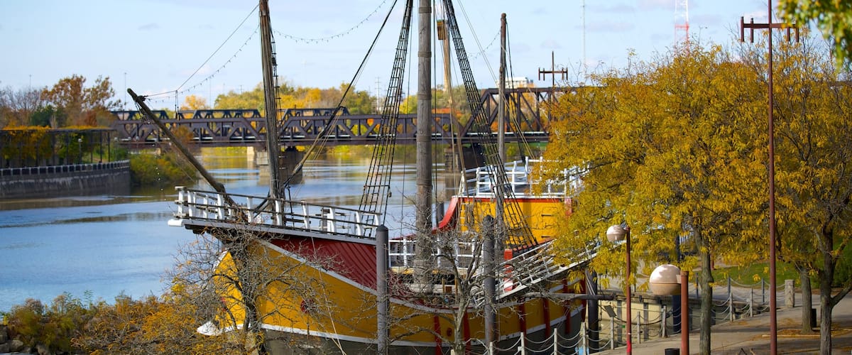 Santa Maria featuring a river or creek, a bay or harbor and a bridge