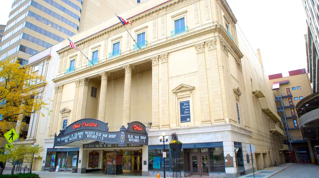 Ohio Theater ofreciendo señalización, escenas de teatro y elementos del patrimonio