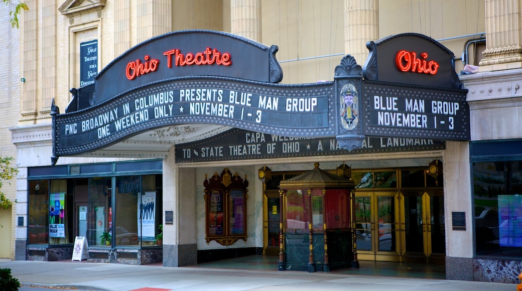 Ohio Theater que inclui sinalização e cenas de teatro