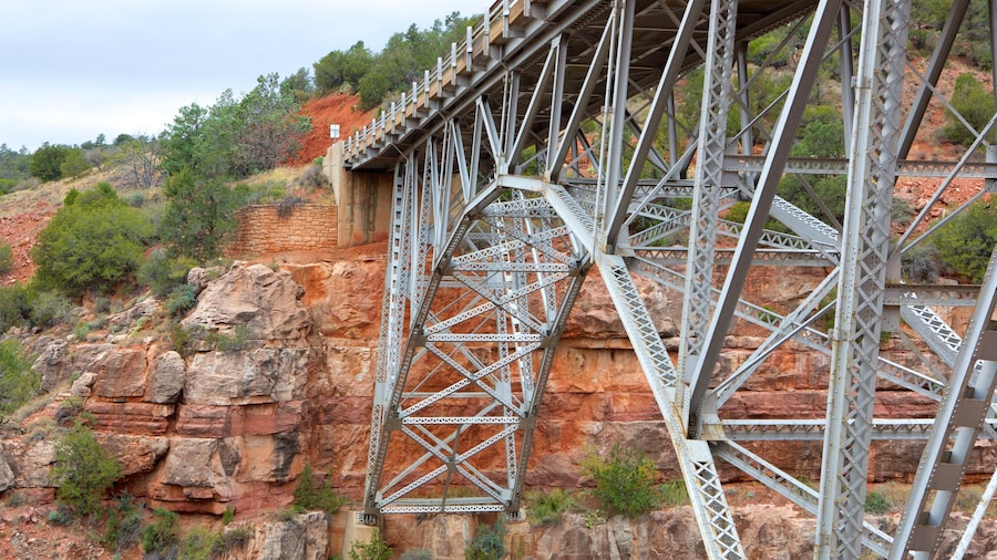 Sedona showing a gorge or canyon and a bridge