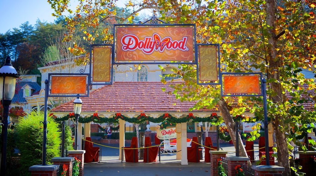 Dollywood trong đó bao gồm biển hiệu và tàu lượn