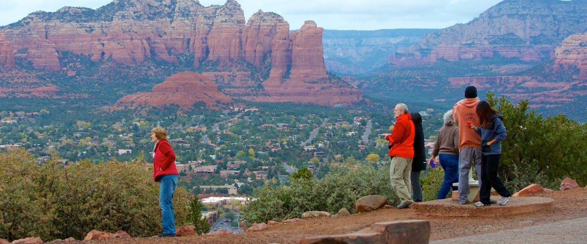 Coffee Pot Rock showing views, a gorge or canyon and a small town or village