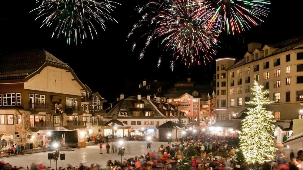 Vail - Beaver Creek showing night scenes, ice skating and a festival