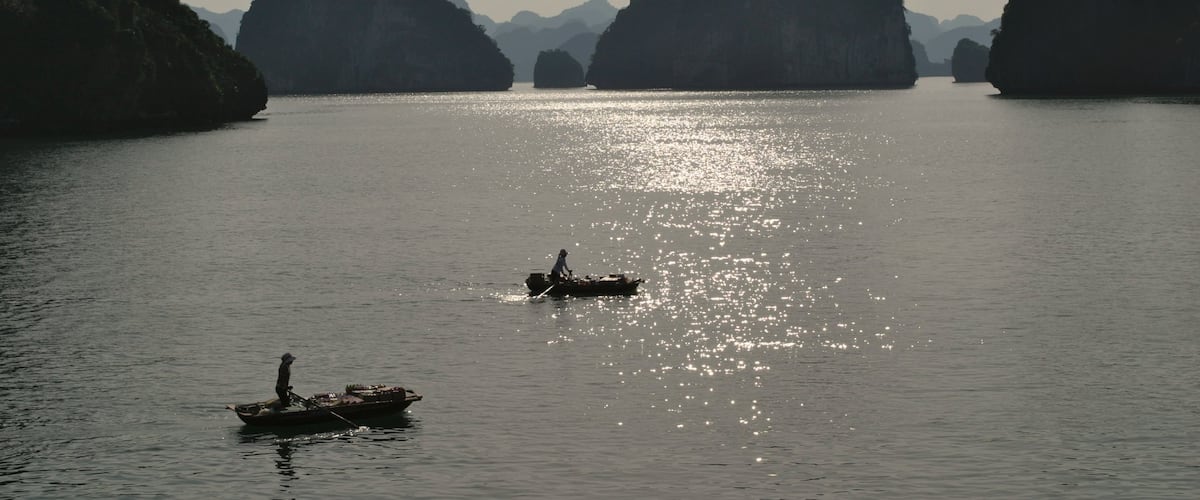 Halong Bay featuring rugged coastline, kayaking or canoeing and a bay or harbor
