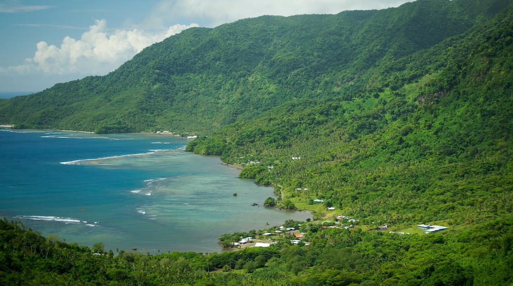 Upolu featuring mountains, a bay or harbor and a coastal town