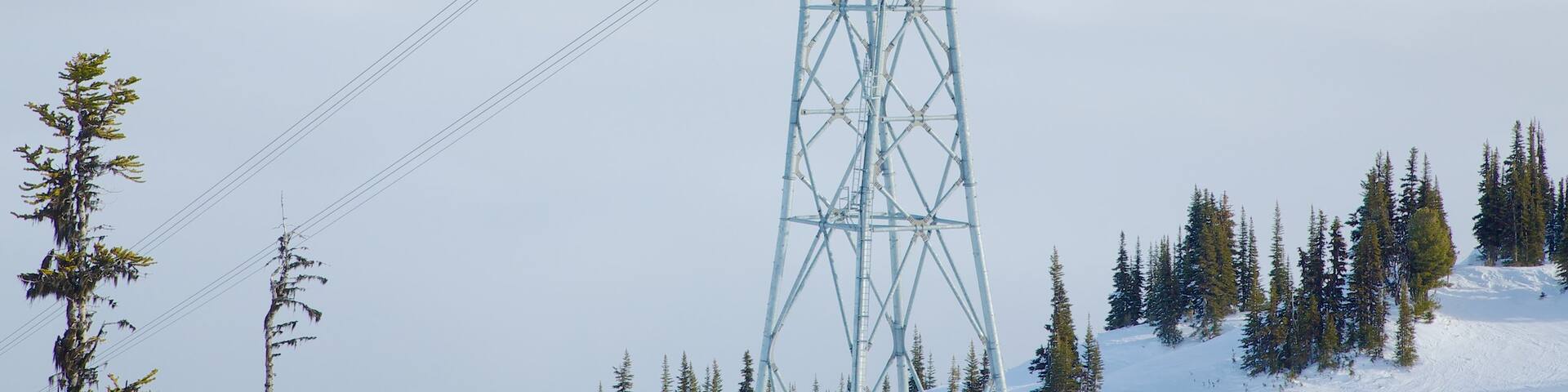 Peak 2 Peak Gondola featuring a gondola, snow and mist or fog