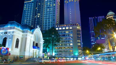 Opera House showing a city, a skyscraper and night scenes