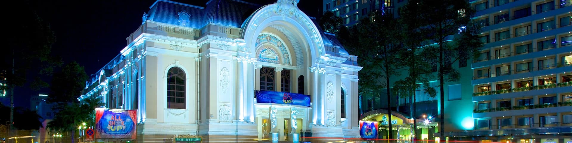 Opera House showing night scenes, street scenes and a city