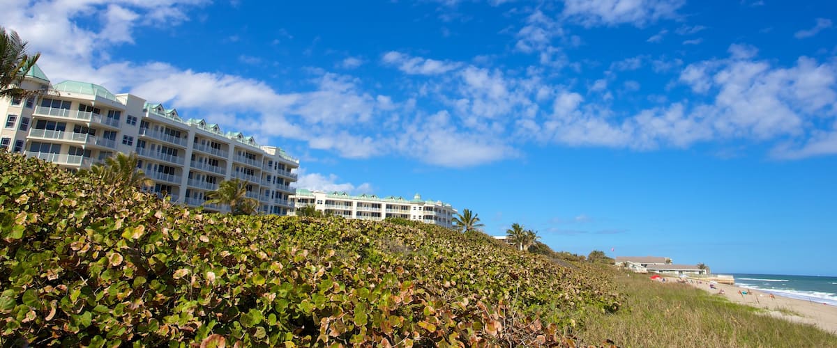 Jupiter som visar en strand, ett lyxhotell och kustutsikter