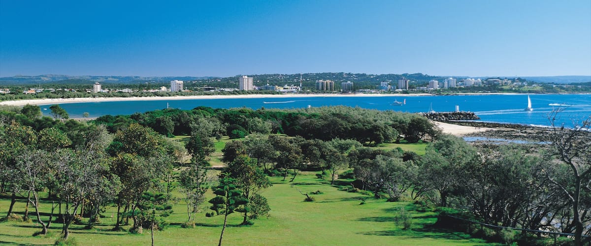 Alexandra Headland showing landscape views, general coastal views and a coastal town