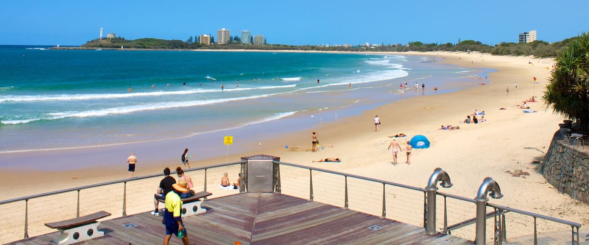 Mooloolaba which includes landscape views, a beach and views