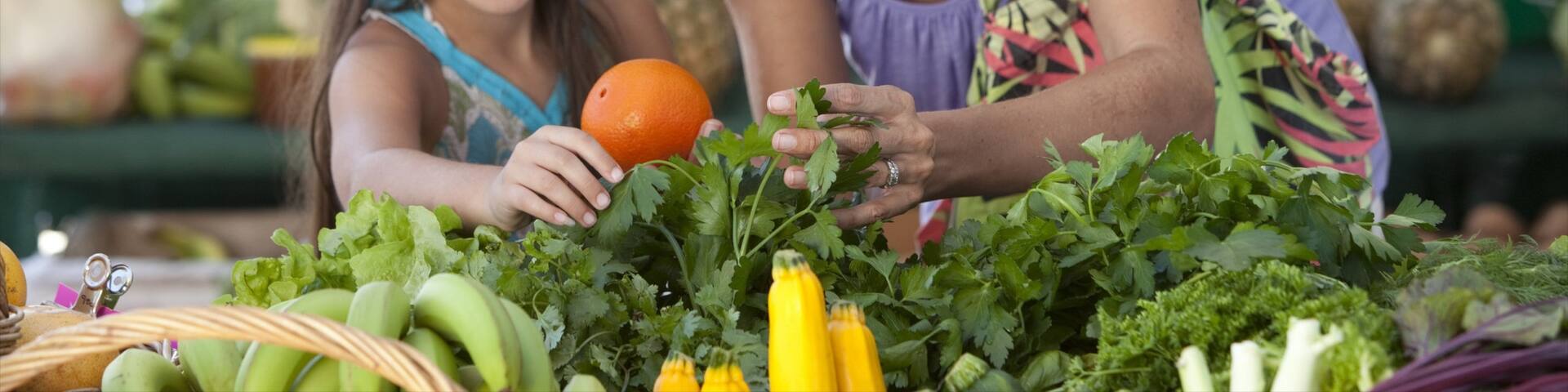 Eumundi showing markets and food as well as a family