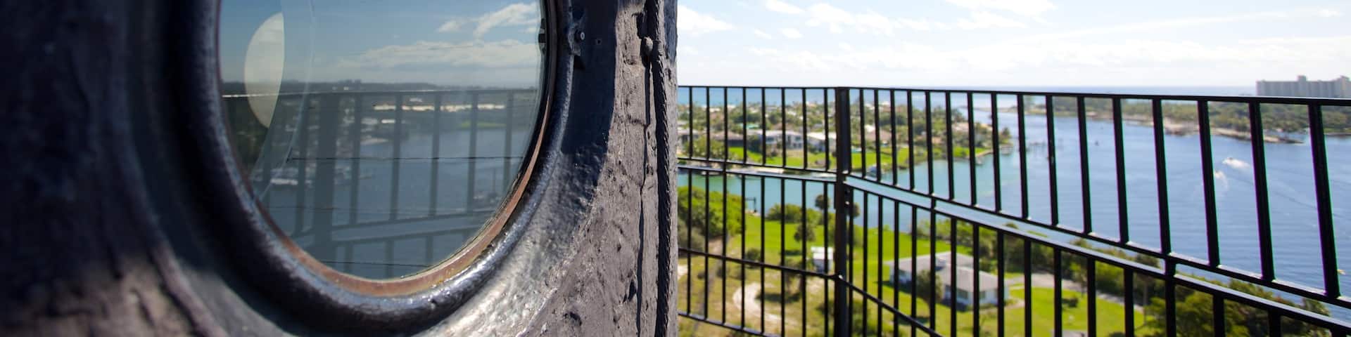 Jupiter Inlet Lighthouse featuring a lighthouse, views and general coastal views