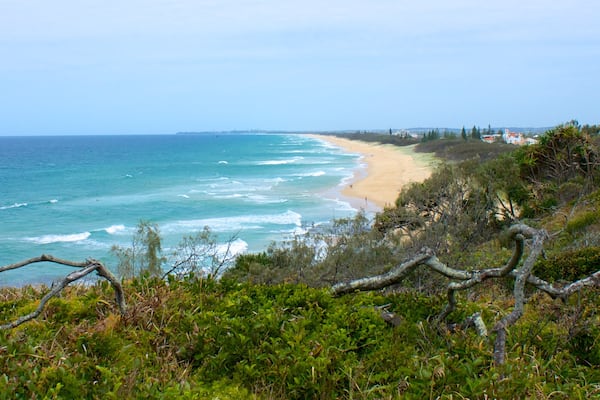 Mooloolaba showing landscape views and a sandy beach