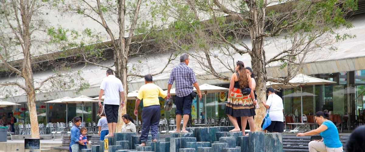 Pies Descalzos Park which includes a garden and a playground as well as a small group of people
