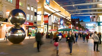 Rundle Mall inclusief nachtleven, kunst in de open lucht en een stad