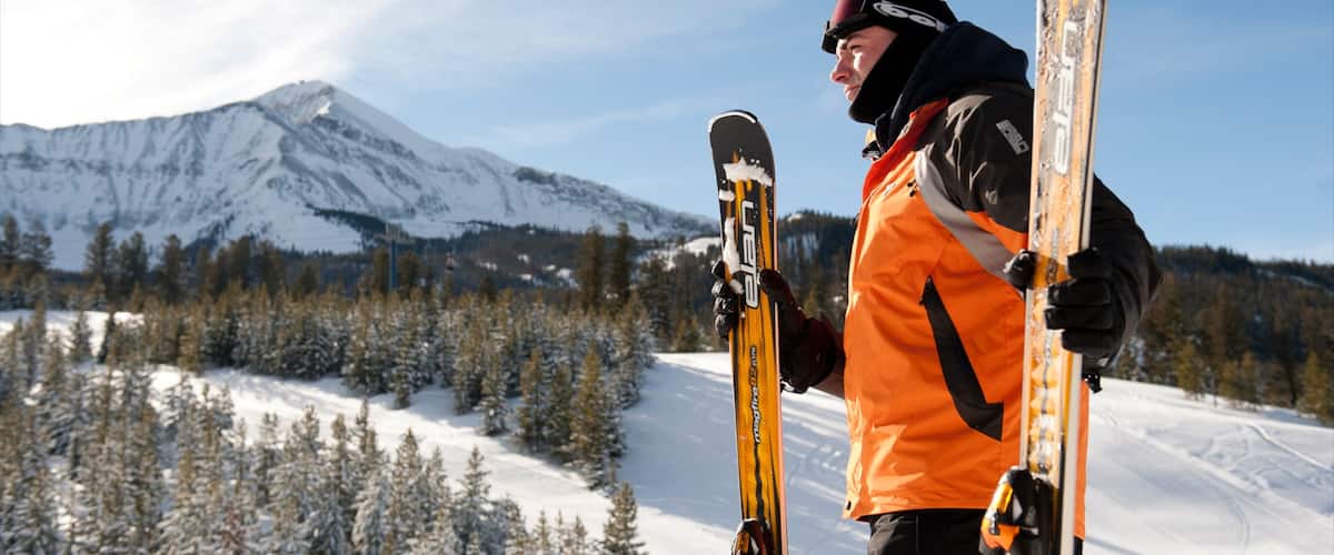 Big Sky Resort featuring mountains, snow and snow skiing