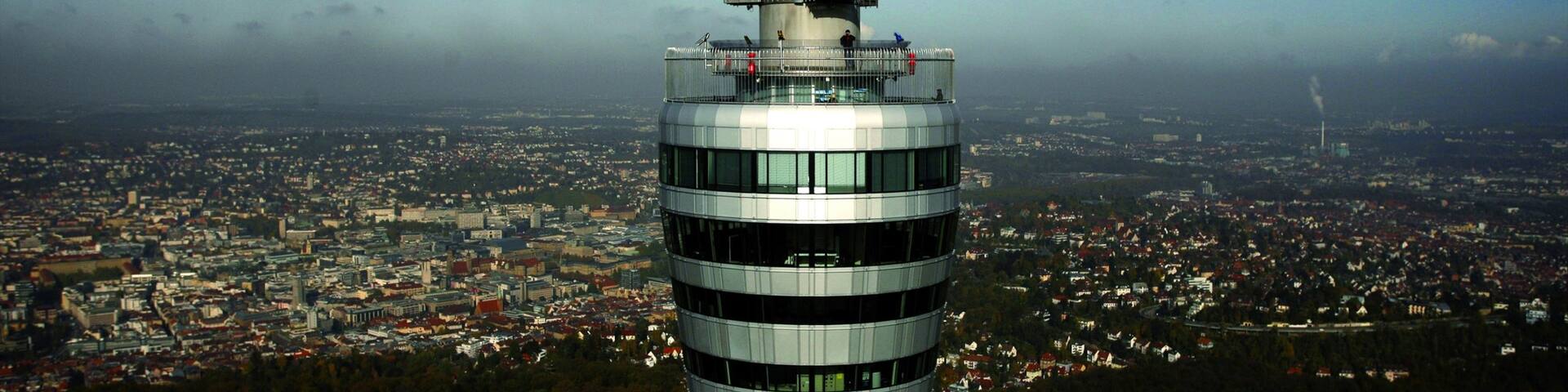 Stuttgart TV Tower showing a skyscraper, modern architecture and a city