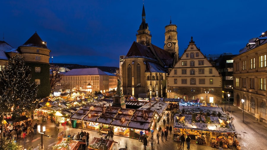 Schillerplatz featuring a square or plaza, a church or cathedral and heritage architecture