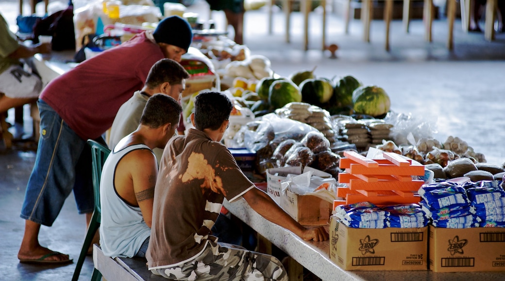 Salelologa featuring interior views, markets and food