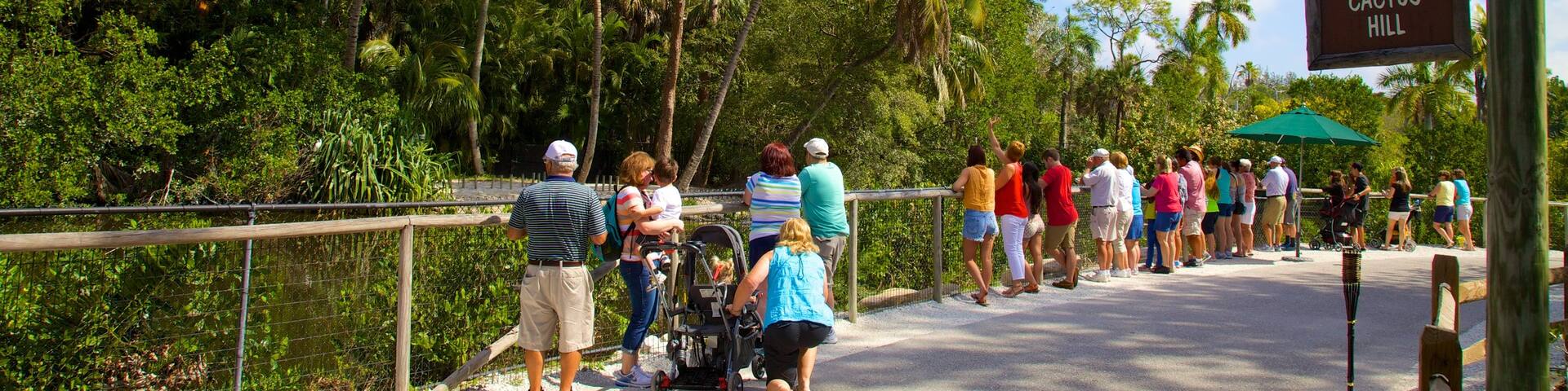 Naples Zoo at Caribbean Gardens mostrando señalización, animales del zoológico y vistas