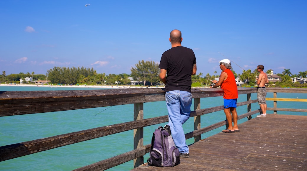 Naples Pier que incluye vista general a la costa, vista y pesca