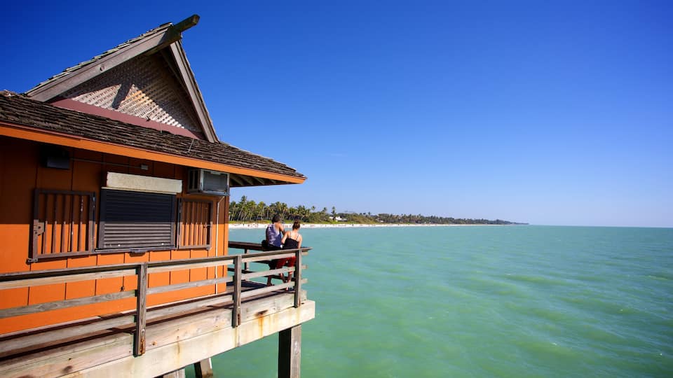 Naples Pier showing general coastal views and views as well as a couple